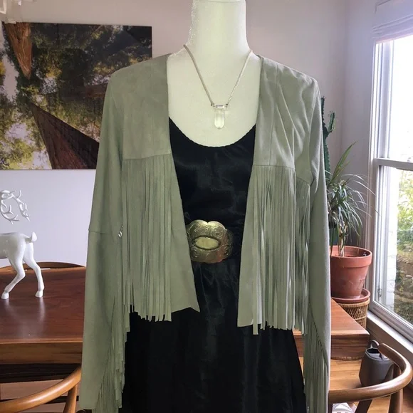 Suede Fringe Jacket. Dove grey S - Picture 2 of 10